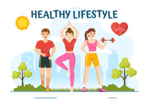 Healthy Lifestyle Vector Illustration with Organic Vegetables or Fruit, Sport and Workout in Flat Cartoon Hand Drawn Background Design Templates